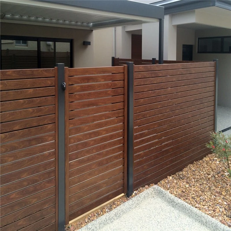 Aluminum Wood Grain Slat Fence Panel Garden Fencing Security Fence Wall