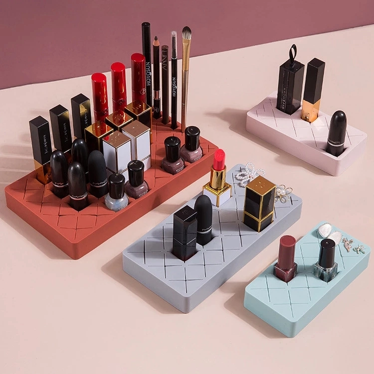 Promotional Gifts Desktop Bathroom Dresser Countertop Cosmetic Holder 24 Cavities Silicone Lipstick Storage Box