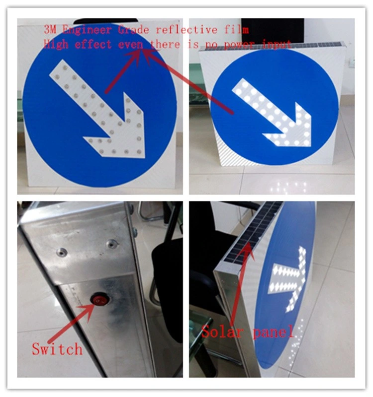 La energía solar el tráfico de aluminio de alta señal direccional flecha película reflectante Solar exterior Iluminación LED parpadeando la seguridad del tráfico de la Junta la plaza de la señal de advertencia