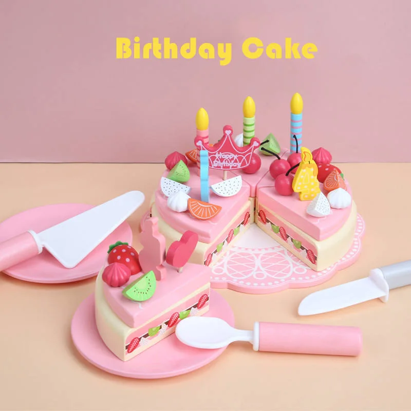 Strawberry Birthday Party Cake for Toddlers, Kids Toyland Pretend Food Sets