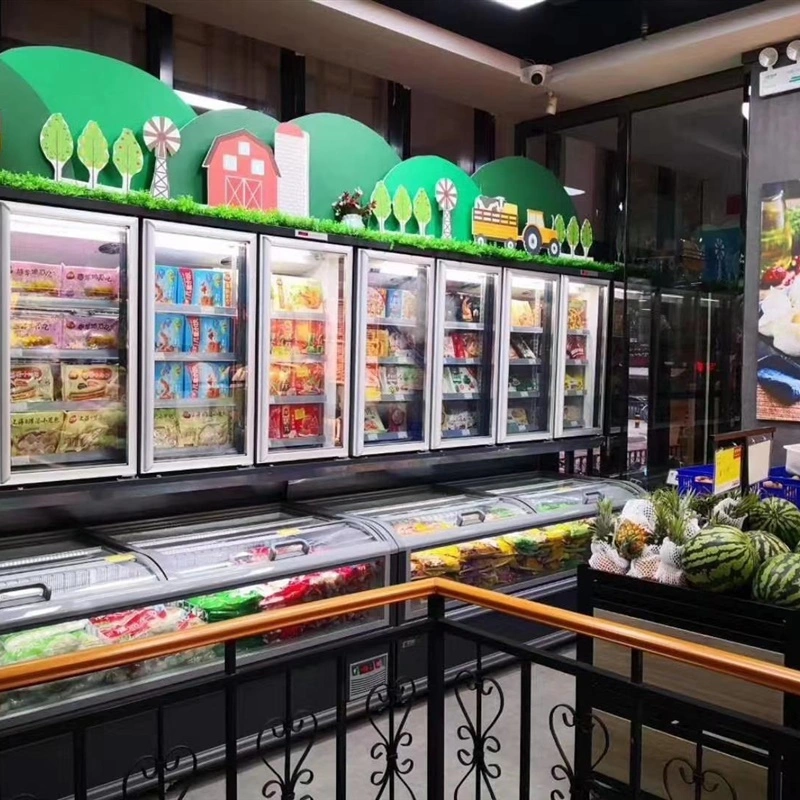 Customized Commercial Display Freezer 3 Door Air Curtain Cabinet Upright Open Chiller Display