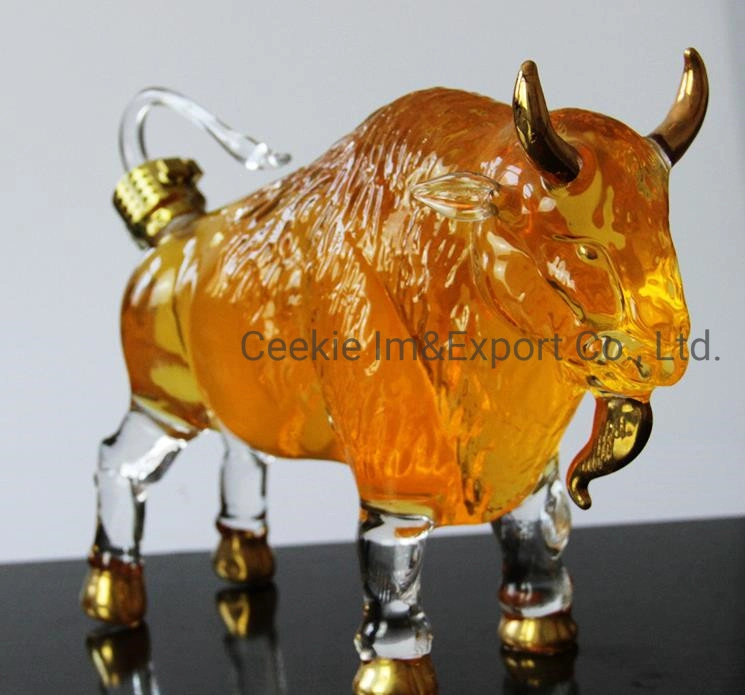 Ox forma animal arte vino Botella de vidrio cristal ganado Don Bull artesanía en vidrio