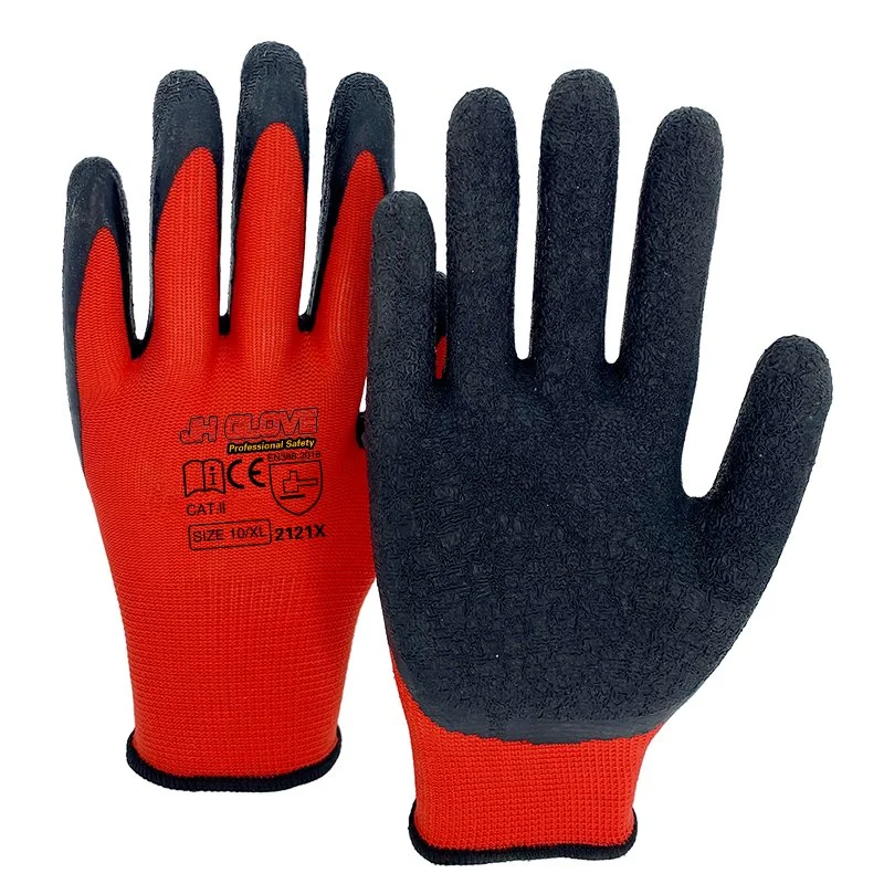 Cheap 13 Gauge Cotton Liner Dipped Latex Coated Crinkle Work Safety Gloves