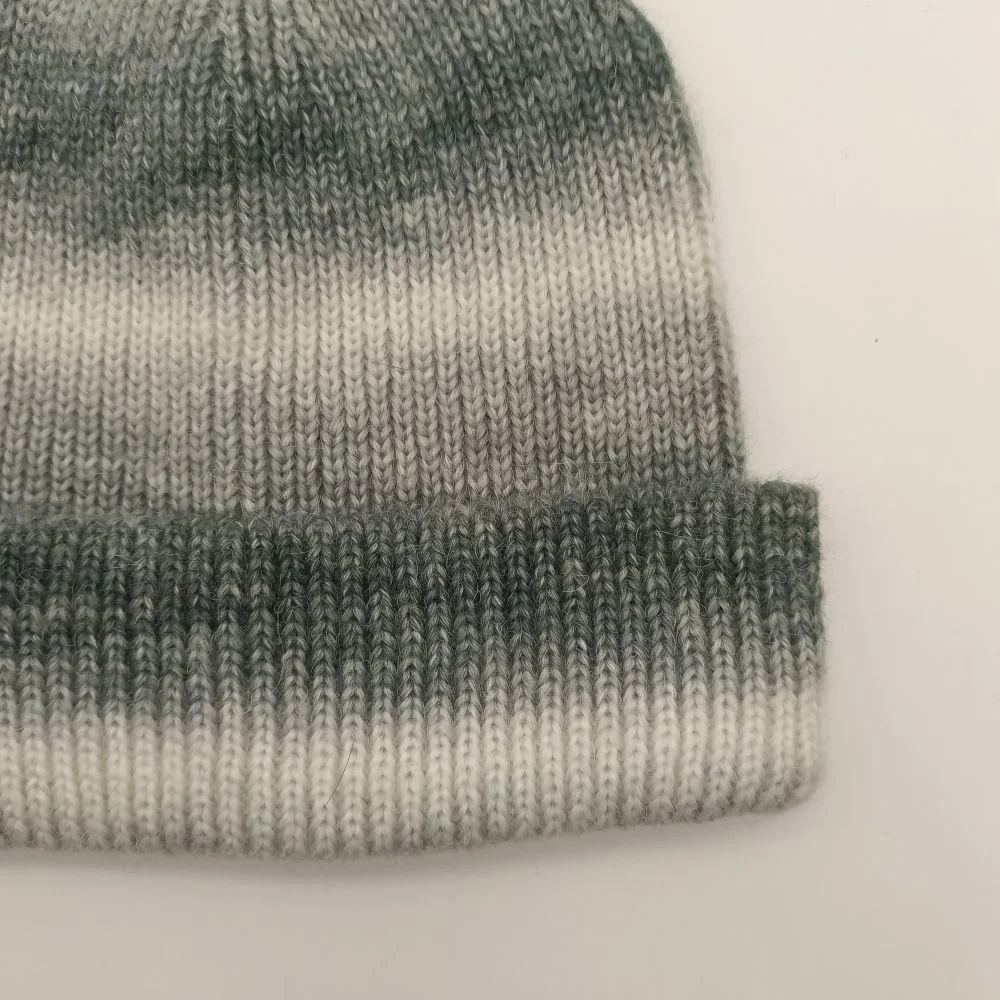 Adult Unisex Wool and Recycled Polyester Spin Dye Gradient Color Knitted Beanie