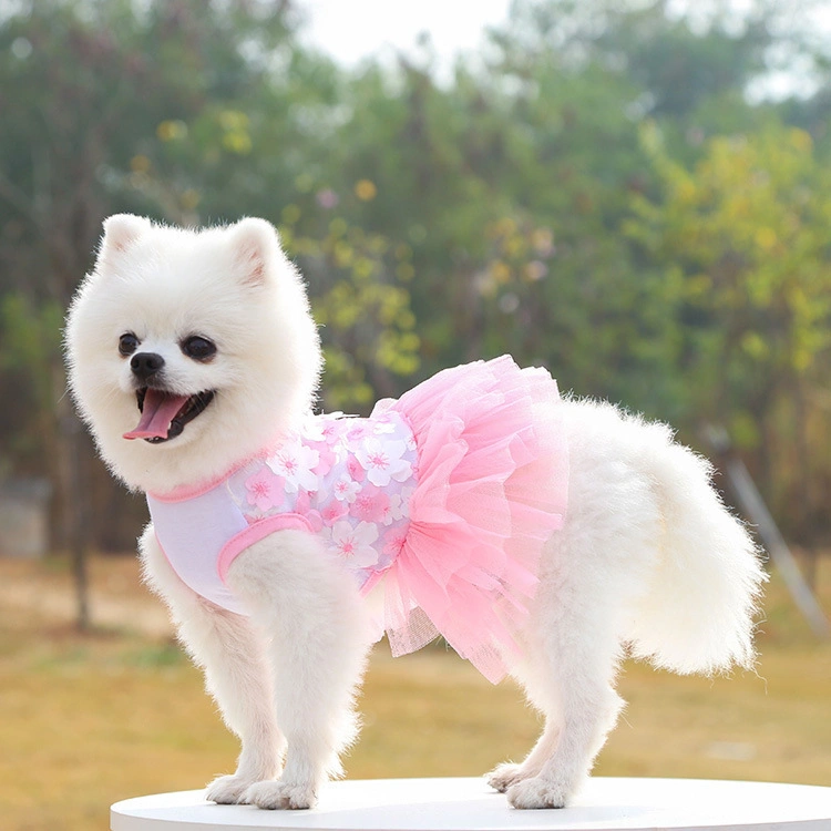 Sommer Luxus Hundekleid Pfirsich Blüte Hund Hochzeit Prinzessin Kleider Für niedliche Mädchen Hunderock