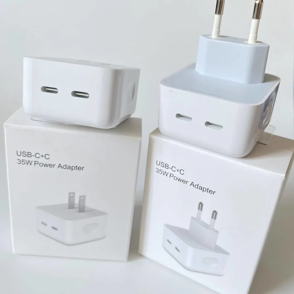 Original Dual USB-C 35W Pd Power Adapter Type C Wall Charging Cube for iPhone 11 12 13 14 Apple Charging Plug Fast Charger