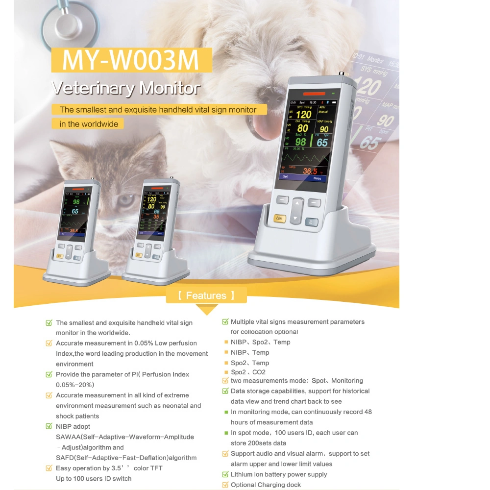 Equipamento médico ICU multiparamétricos sinais vitais veterinários Smart Portable para pacientes Monitor