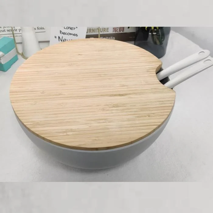 Aveco Hot Sale Huge Multi-Size Available Bamboo Bowl with Lid Spoon Fork Salad Fruit Vegetable Solid Color