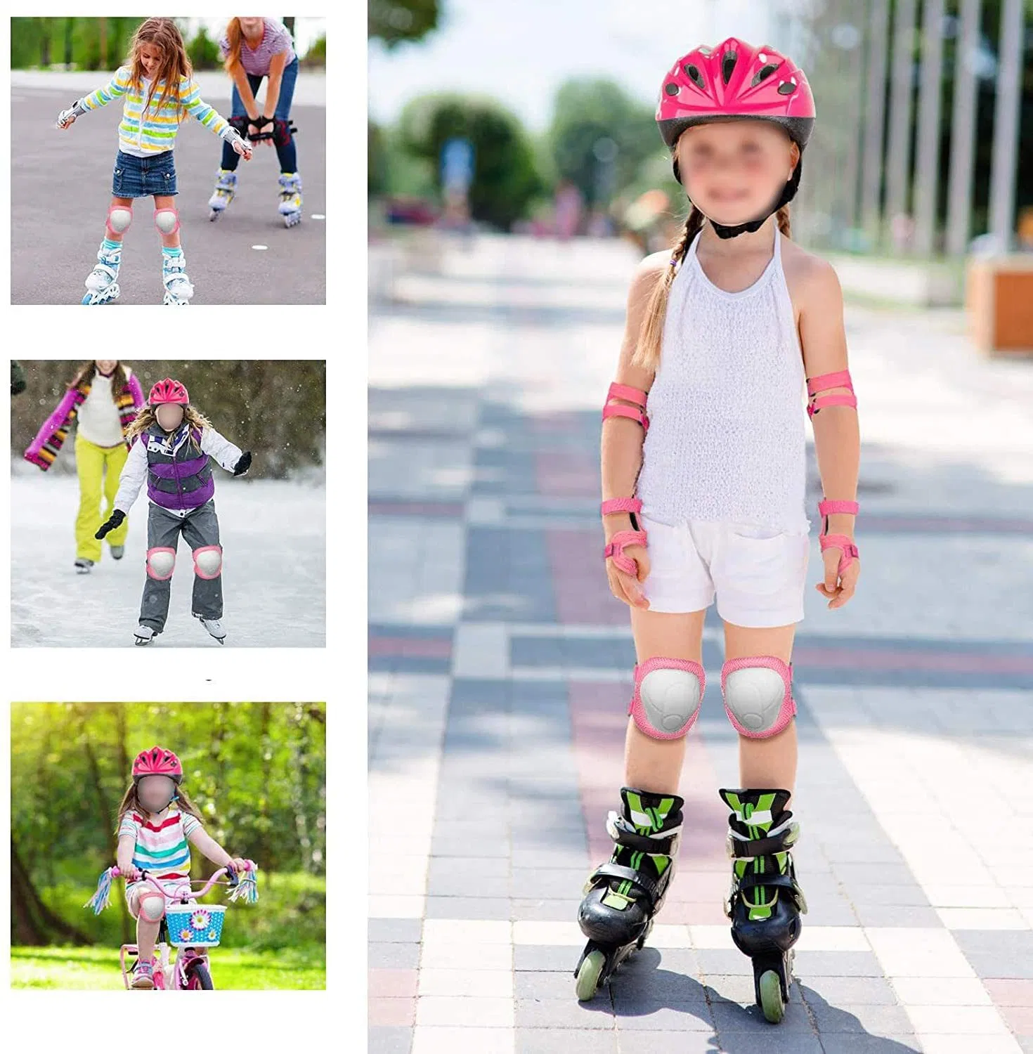 Capacete ajustável para criança conjunto de pulsos Skate Sports com capacete Equipamento de proteção em cotovelo para bicicleta de equilíbrio