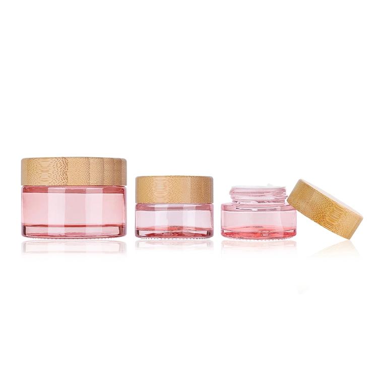 15g 30g 50g 30ml 60ml 100ml Pink Bamboo Wooden Skincare Cream Jar Spray Dropper Lotion Pump Glass Packaging Cosmetic Bottle Set