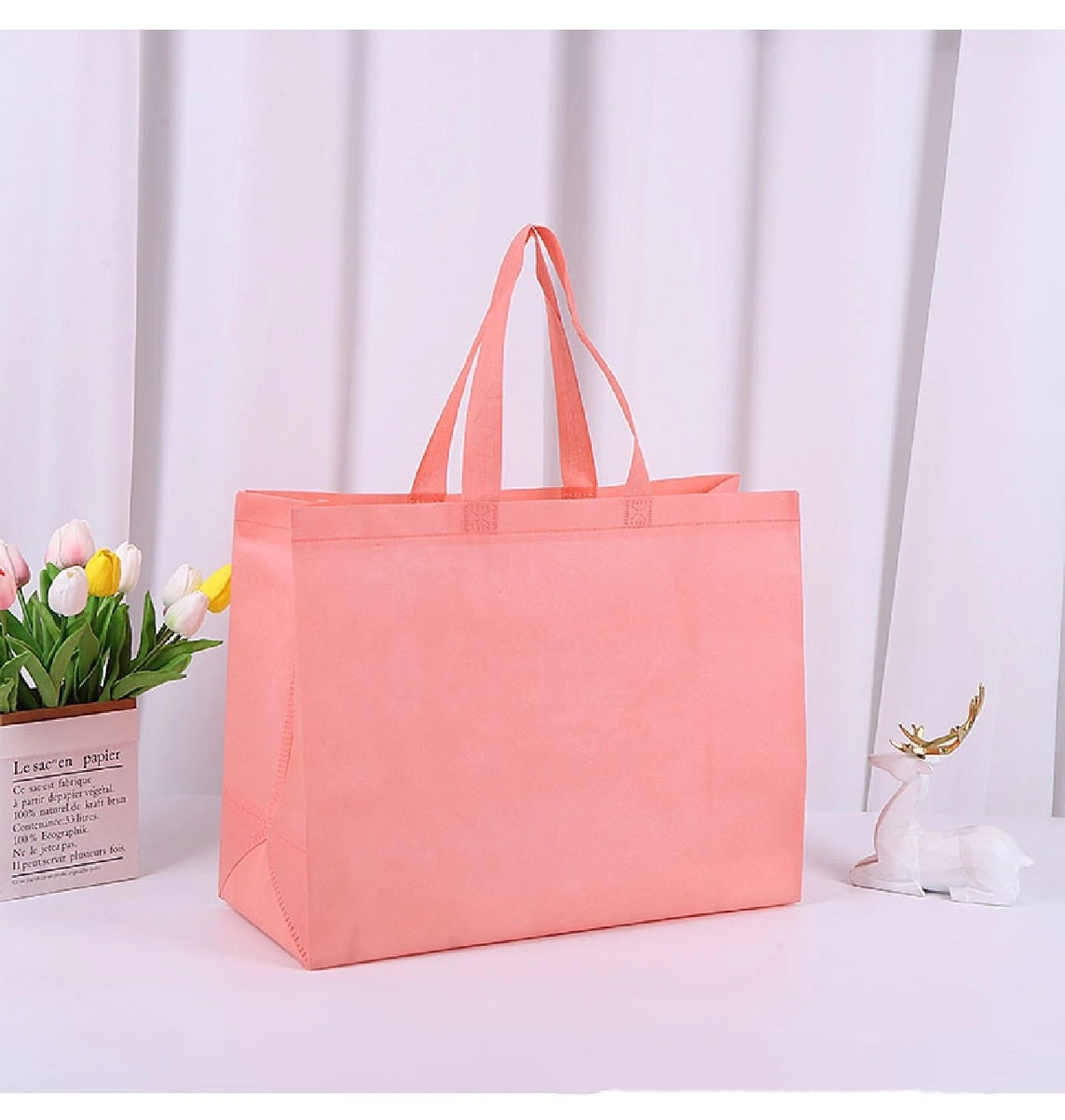 Pink Customizable Printing Environmental Shopping Promotional Non-Woven Bags