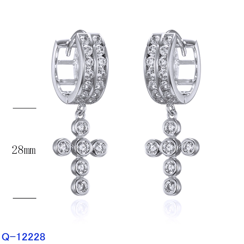 Fashion Copper Jewelry 925 Sterling Silver CZ Dangle Drop Earrings for Women