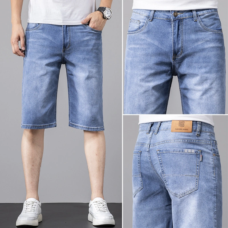 OEM denim shorts Hombre de estrecha franja de cinco puntos de los hombres pantalones cortos