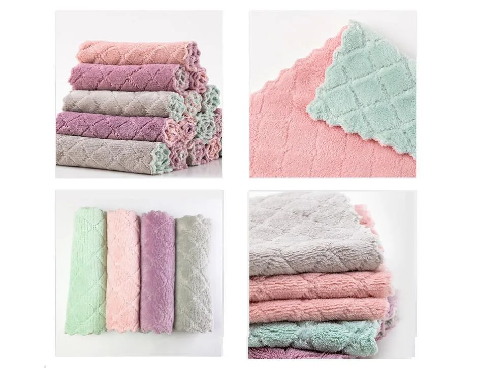 Kitchen Dishcloths Resuable Dish Towel Super Absorbent Coral Fleece Cleaning Cloths