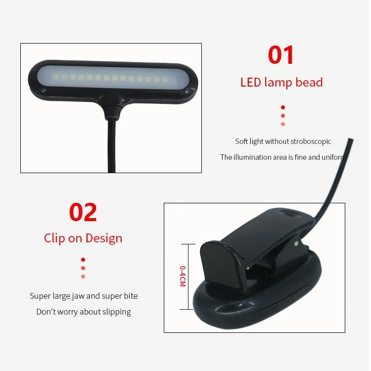 Music Parts Flexible Music Stand Light Reading Booking Light Clip Desk Lamp LED Bed Music Book Lamp Table 14 LED Light