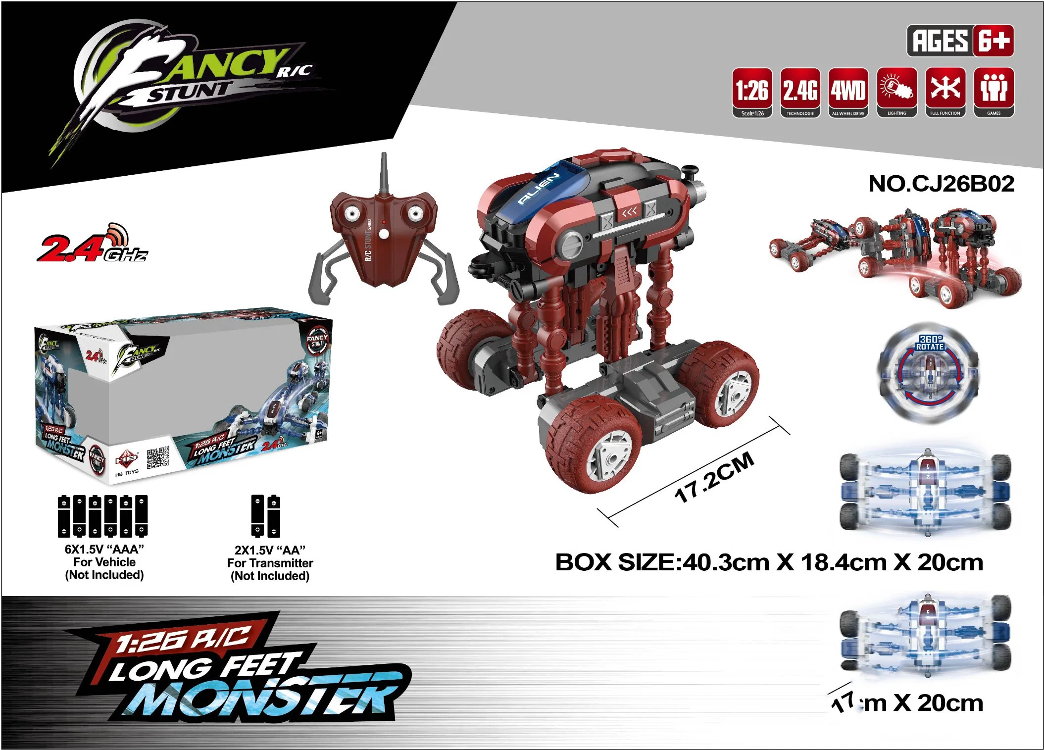 Nuevo diseño de los pies de largo RC coche nueva llegada gracioso 2.4G 1: 26 Stunt juguete de RC coche Radio Control para los niños Cj26b02