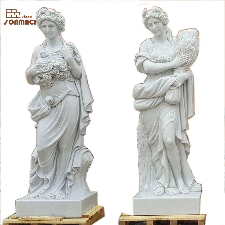 Garden Decoration Stone Carved European Four Seasons Marble Woman Statue