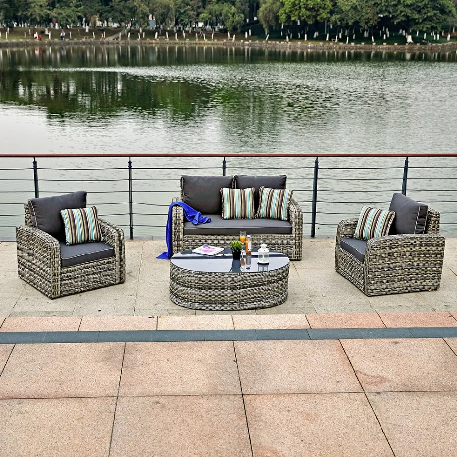 European Style Garden Balcony Comfortable 4 Pieces Cane Rattan Wicker Outdoor Sofa Furniture Set