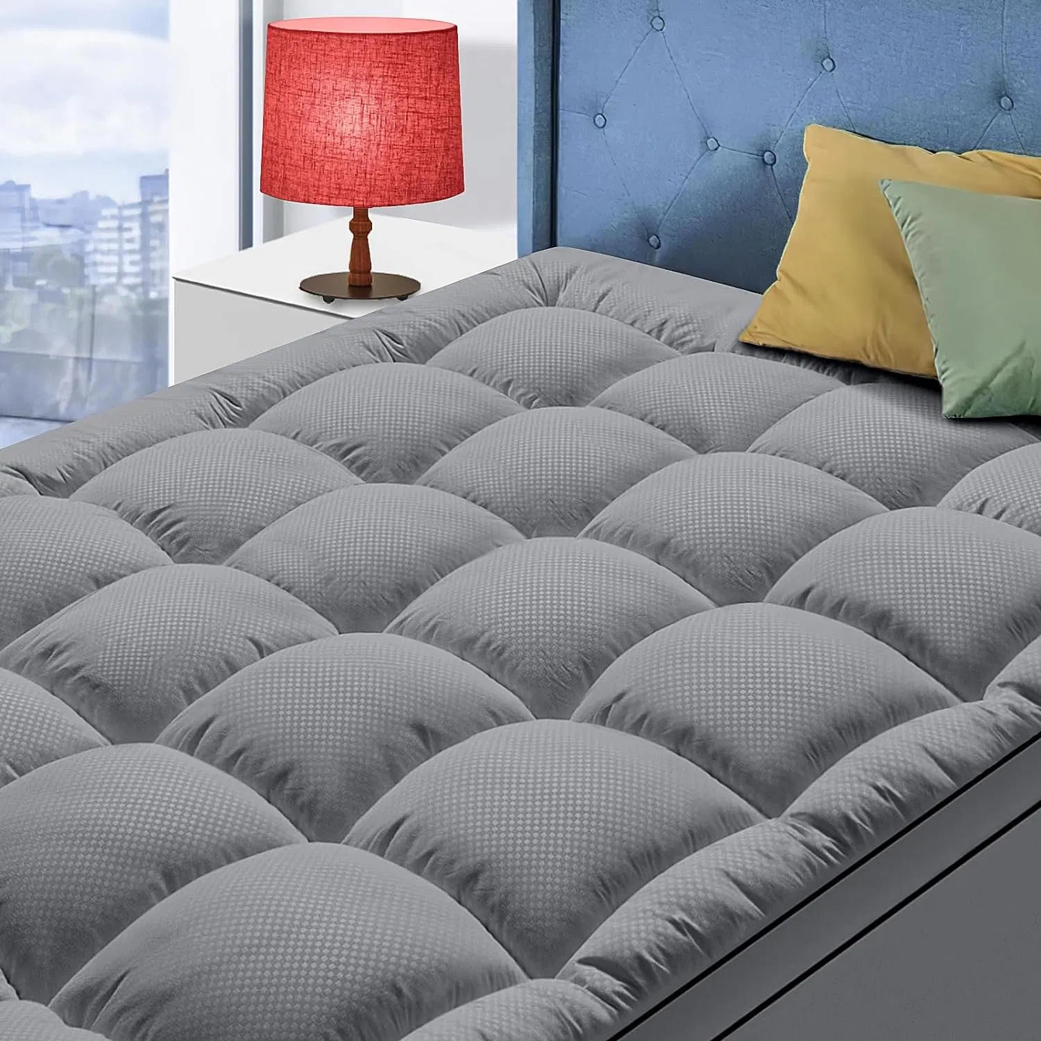 Dormitorio Muebles ropa de cama colchón grueso colchón Topper Microfiber cama de poliéster Funda de colchón