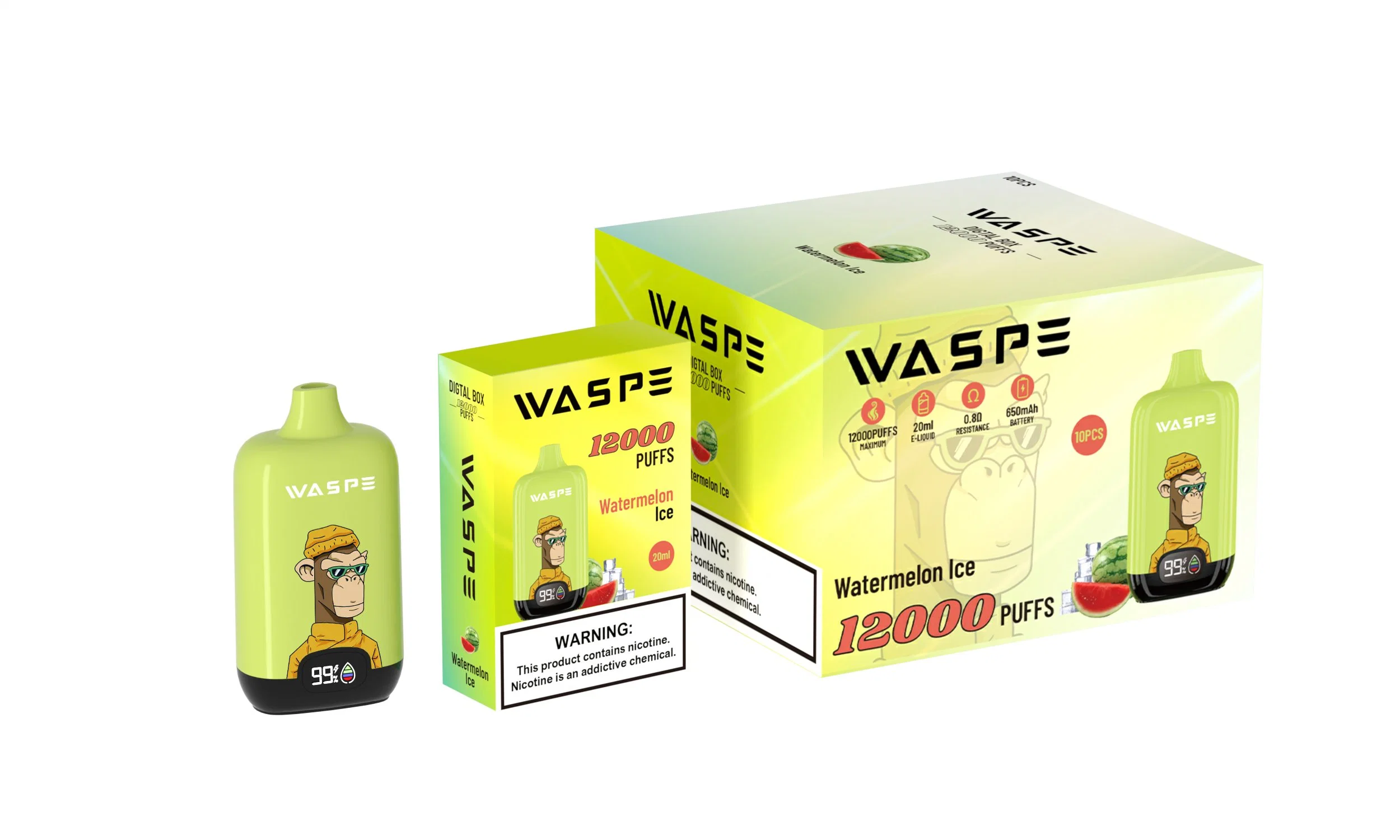 2023 Hot Sale Waspe Digital Box 12000 Puffs Disposable E-Cig with 650mAh Rechargeable Battery