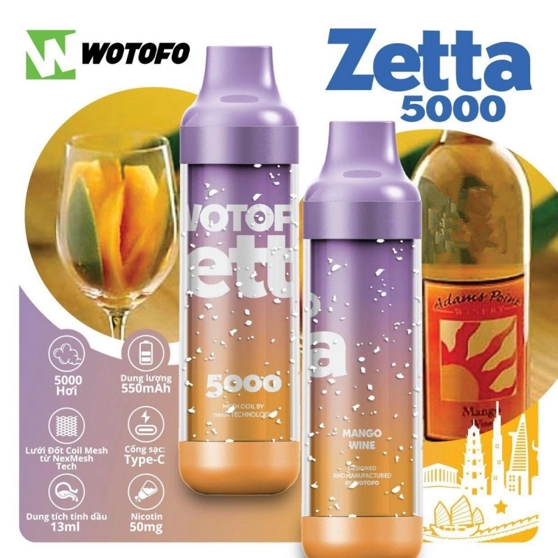 Горячее в ЕС перезаряжаемые Wotofo Zetta 5000 puffs Vape Pen Одноразовый измеритель формы Vape с сетчатой катушкой для головы RGB Starlight E Сигарета