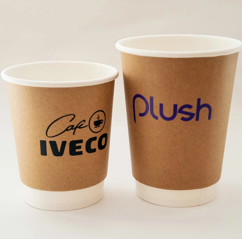 Eco-Friendly Double Wall Paper Coffee Cup with Kraft Paper Outer Layer