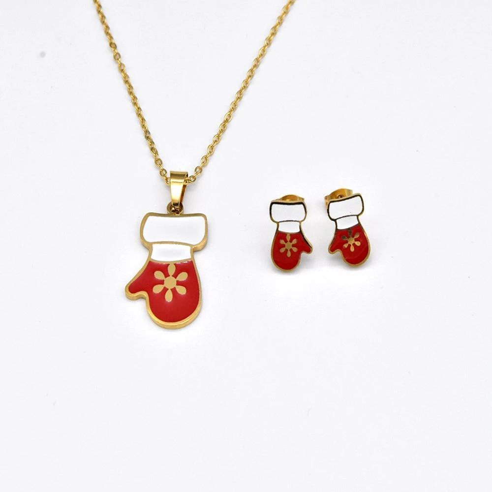 Christmas Collection Santa Claus Necklace and Earrings Claus Enamel Jewelry Set for Ladies