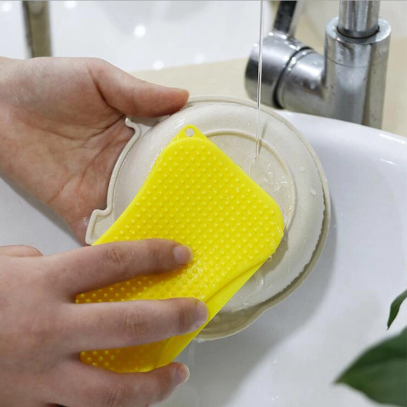 Multifunctional Silicone Sponge Dish Washing Scrubber Scraper Built-in Soap Dispenser Food Grade Anti-Bacterial Cleaning Tool Wbb11989