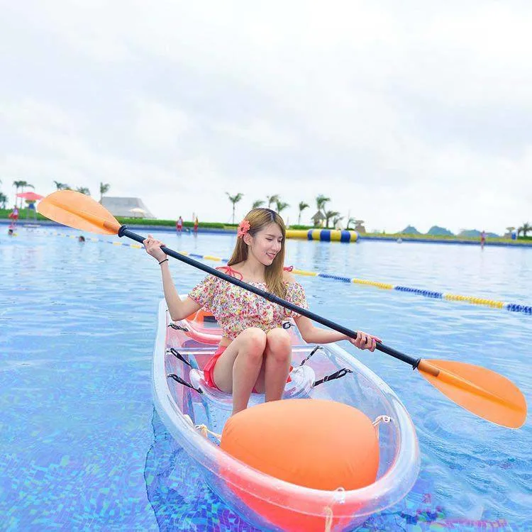 Crystal barco de pesca en kayak canoa transparente con fondo transparente para el comercio al por mayor