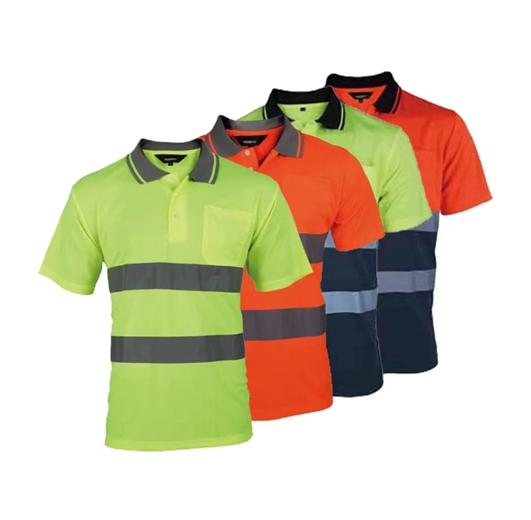 2023 Wholesale/Supplierr Price Safety Polo Short Sleeve Workwear T-Shirt Protective Hi-Vis Clothes with 5cm Reflective Tapes