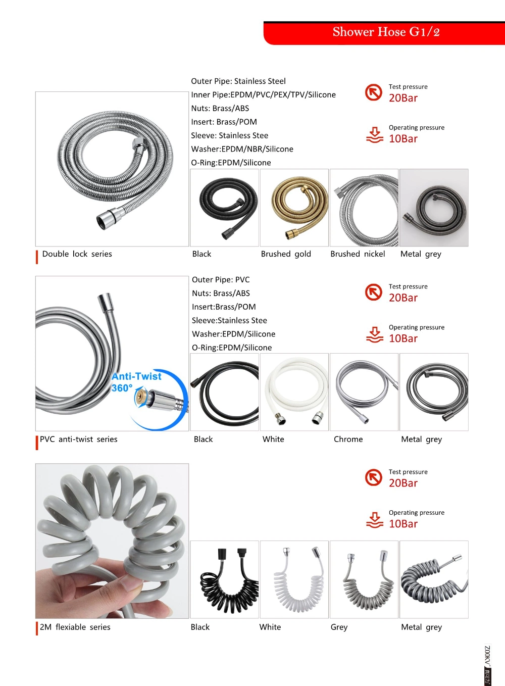 Longitud personalizada Ultra-Flexible de alta calidad de metal de sustitución de la manguera de ducha de acero inoxidable en latón pulido