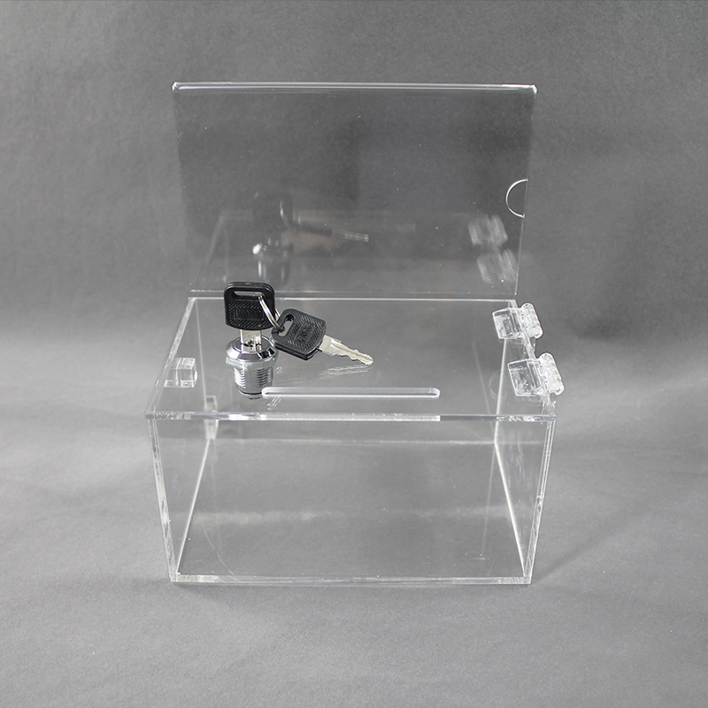 Custom Logo Acrylic Display Donation Cubes Box with Key Lock