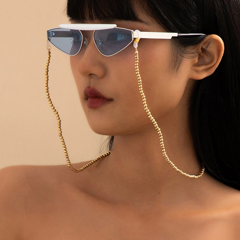 Europäische und amerikanische Golden Hip-Hop ins Metall Perlen Runde Perlen Kette Hängenden Hals Seil Lesebrille Sonnenbrille Kette Brille Kette Für Frauen 2021