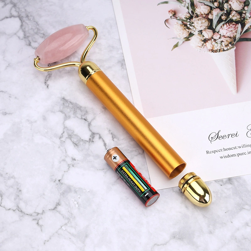 Nueva llegada caliente personalizada Venta portátil herramienta de belleza eléctrica facial Masaje ocular Stick Beauty Equipment Anti Envejecimiento Rosa Jade Roller