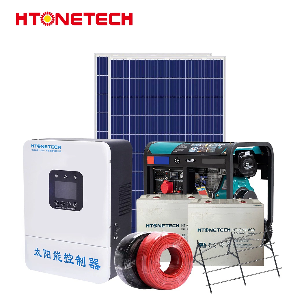 Htonetech Solar Energy Systems off Grid China Solar Panels 750 Watt Monocristaline 30 kW Generador Diesel 6 pulgadas 4HP Solar Sistema de bomba de agua AC DC híbrido