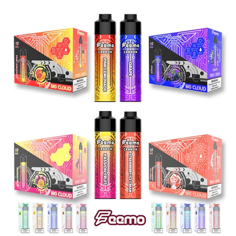 The Newst Hot Sell Real Feemo Cannon Big Cloud Disposable قلم Vape بطارية قابلة للشحن 850 مللي أمبير/ساعة 10 نكهة Vapor رخيصة قلم