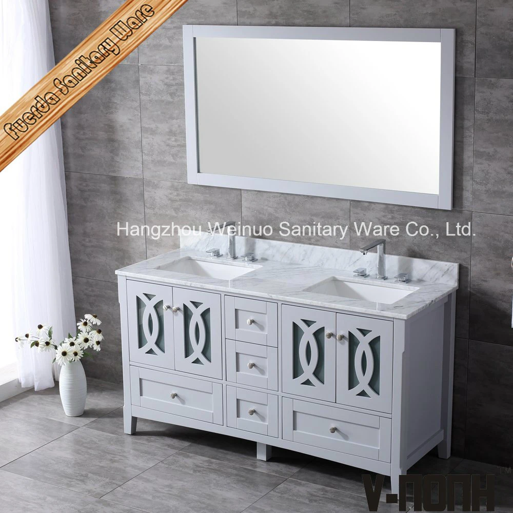 Hot Sales Grey Finish Solid Wood Modern Double Sinks Bathroom Furniture