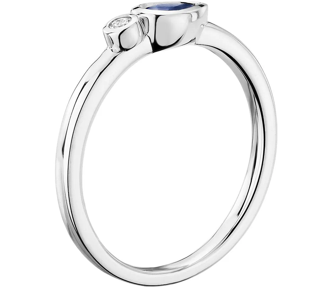 Bezel-Set Pear-Shaped Sapphire and Diamond Stacking Ringin 14K White Gold (3X5mm)