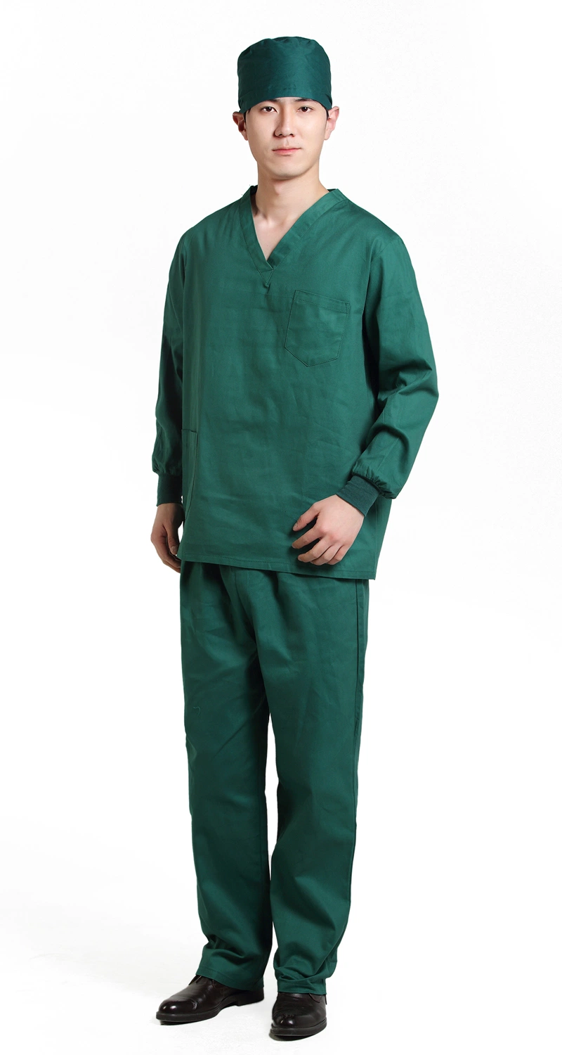 Long Sleeve Surgical Cap Green Cotton Polyester Custom Wholesale/Supplier Factory Top Bottom Hospital Medical Uniform Set