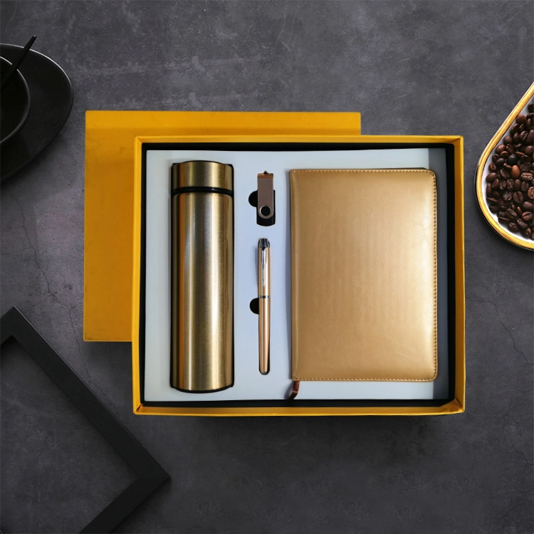 Conjunto de oferta promocional com caneta e logótipo personalizado do escritório de luxo de 2024 Diário do notebook USB Vacuum Cup