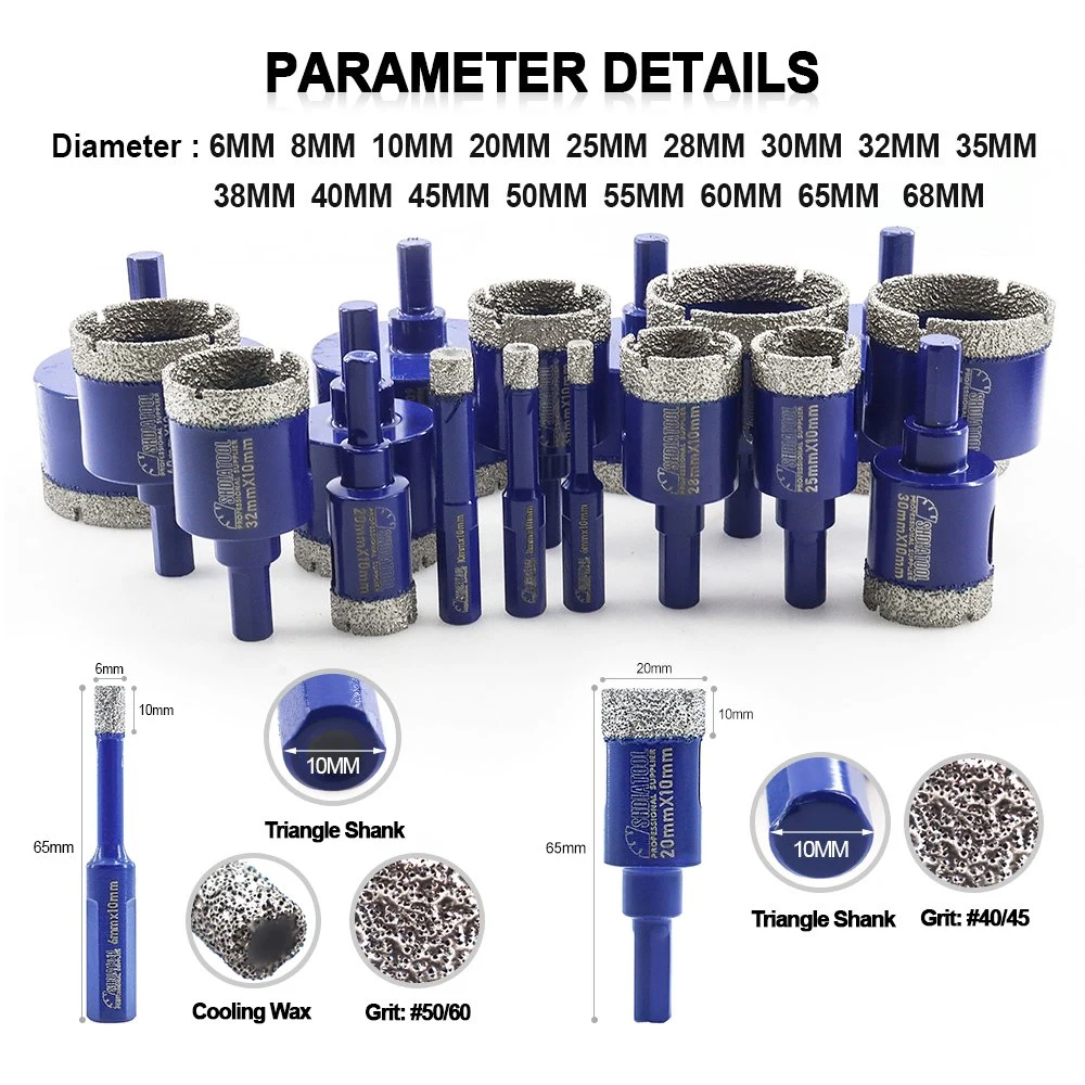 Foret à noyau diamanté de 6 mm à 70 mm perçage scie à trou en marbre granit Pour perceuse