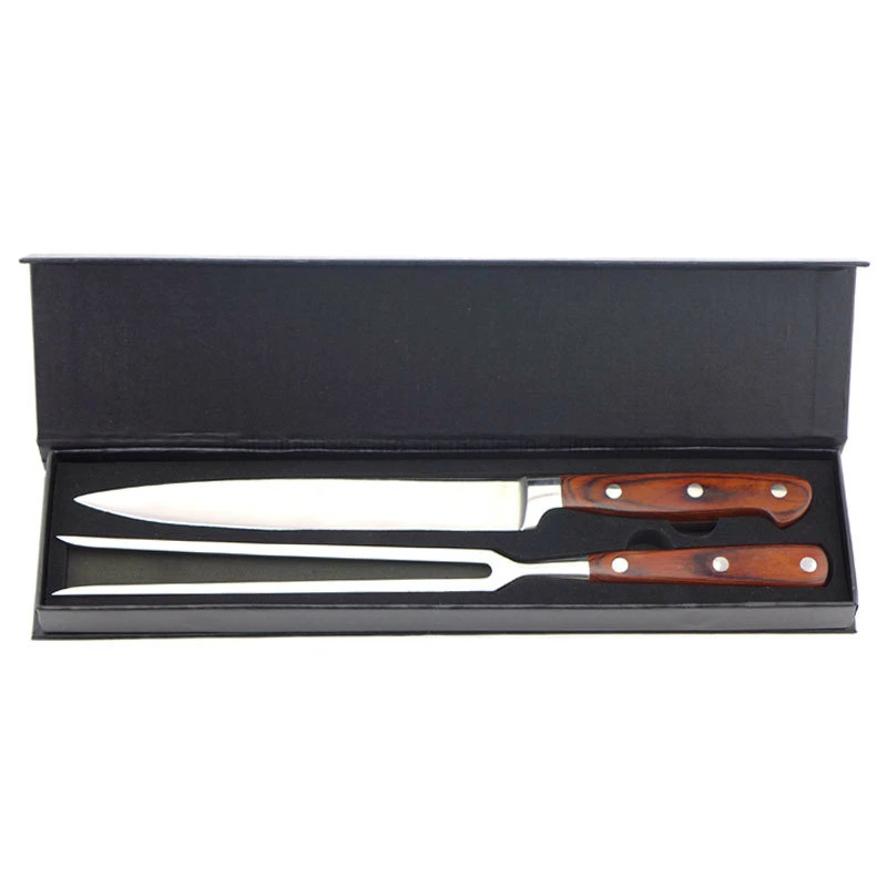 FDA barbecue en acier inoxydable de qualité supérieure fourchette et couteau avec manche en bois