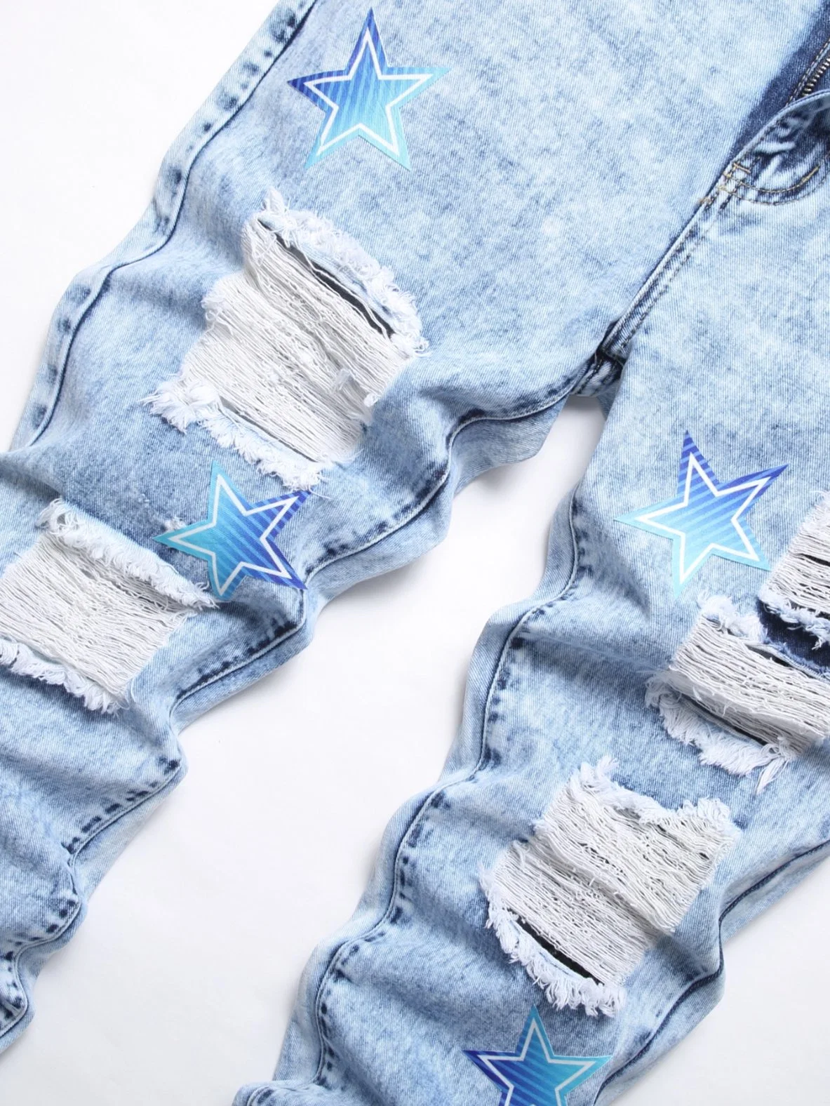 La moda al por mayor Jeans holgados hombres estrellas Ripped jeans de mezclilla de moda