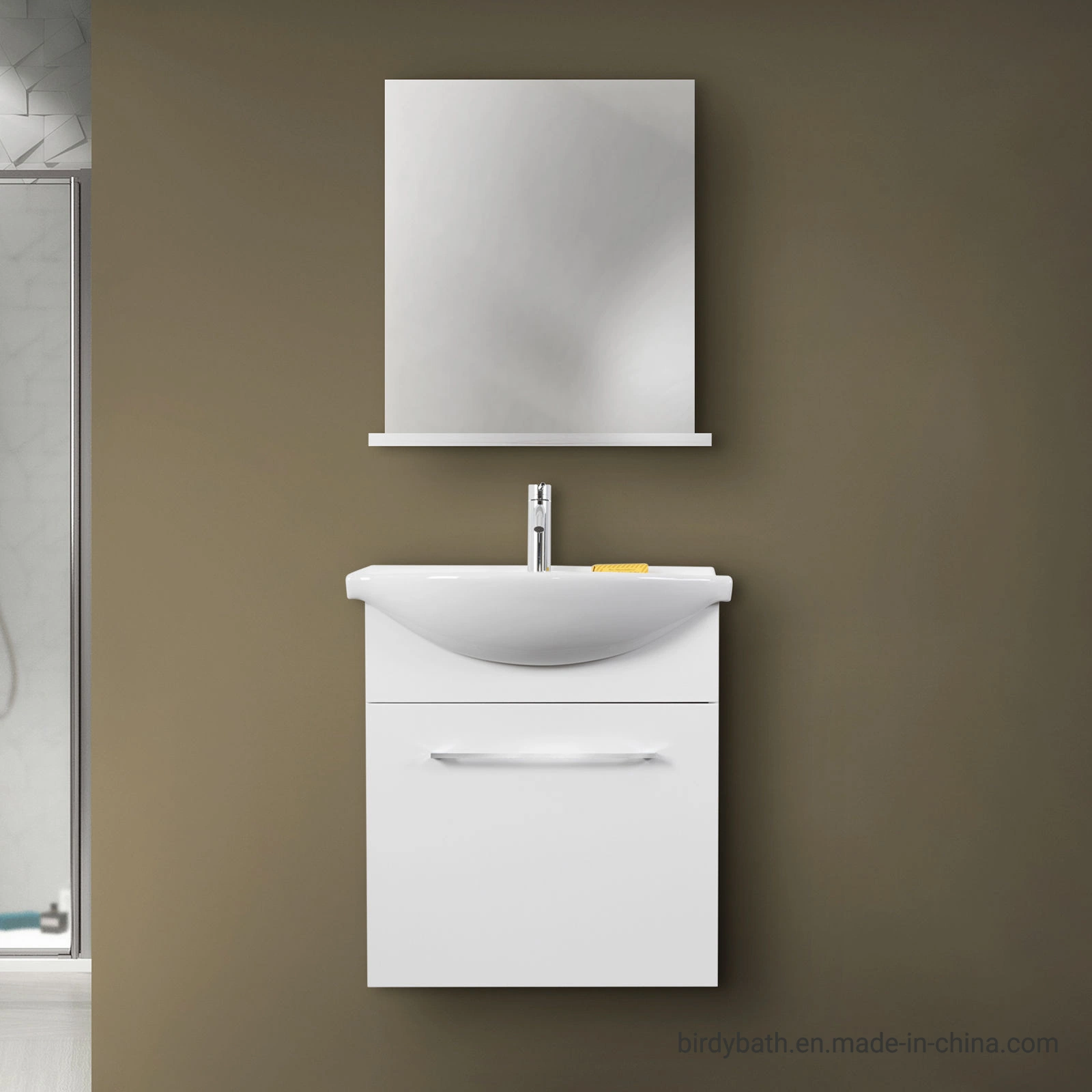 Gloss White Wall Hung Bathroom Cabinet with Mirror and Basin