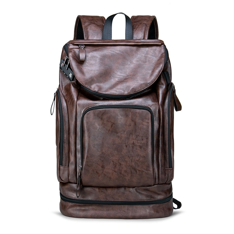 Mochila de computador impermeável PU Leather Business para homem, de grande capacidade Saco escolar