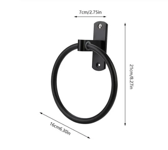 Towel Rack Black Aluminum Towel Ring Holder Bathroom Wall Ring Hook