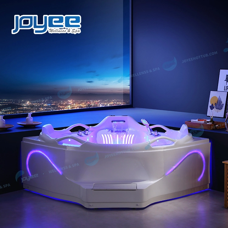 Joyee Luxury Jacuzzy SPA Bath Freestanding Step in Whirlpool Bathtub Whirlpool with LED Big Waterfall