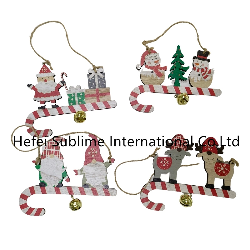 Madeira afixação Reindeer Snowman artesanato ornamento decoração de Natal com ouro Bell