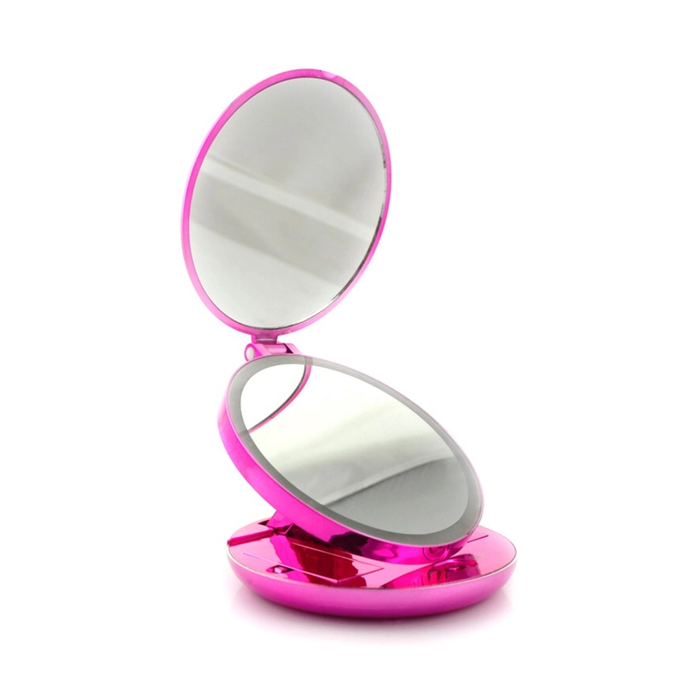 Tabletop LED Round Folding Magnifying Plastic Cosmetic Mirror