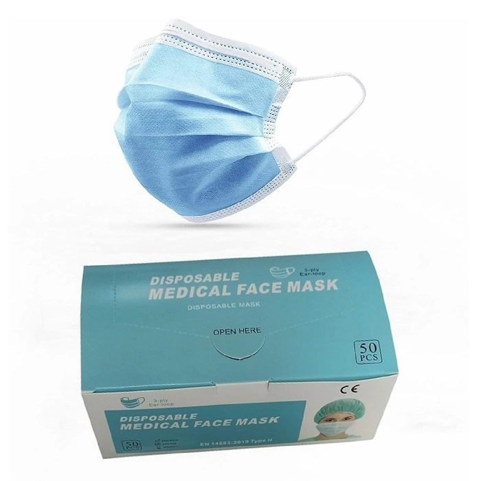 ISO 13485 ce, alimentation médicale certifiée FDA, type à 3 plis IIR Surgical Mask Bfe95 Bfe99 masques médicaux avec contour d'oreille Mascarilla Desechable 3 Pliegues